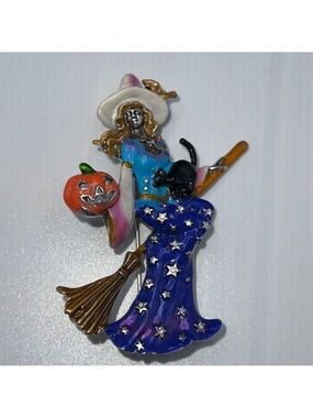 KIRK'S FOLLY BROOCH / CLIP PENDANT BLUE STELLA BY STARLIGHT WITCH SILVERTONE
